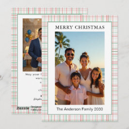 Kerstmoderne Stof Roze Salie Plaid 2 Foto Feestdagenkaart