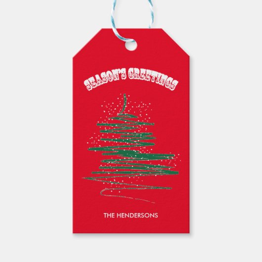 Kerstmoderne witte boom - rood cadeaulabel (Voorkant)
