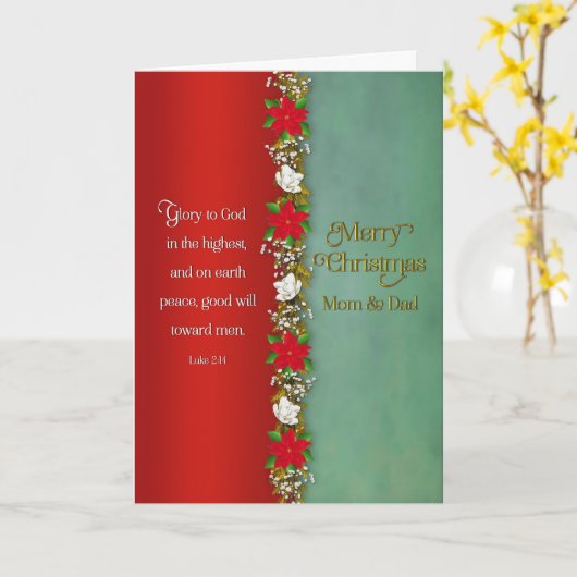 Kerstmoeder en pap Rode Poinsettias in Garland Kaart (Gele Bloem)