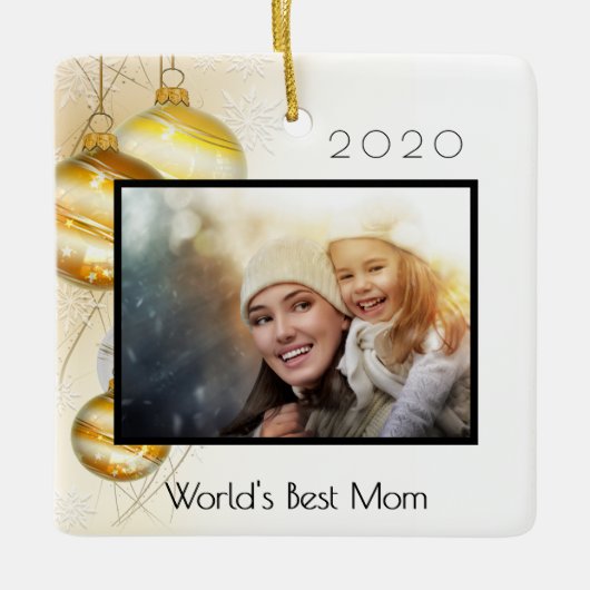 Kerstmoeder 's werelds beste mam foto goud keramisch ornament (Voorkant)
