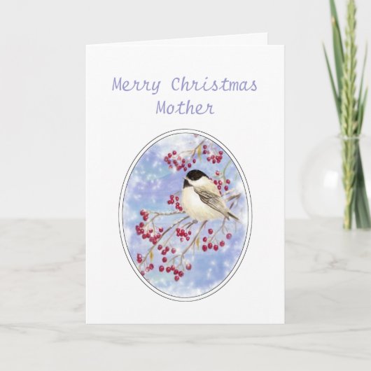 Kerstmoeder Winter Bird Berry Frosty Window Feestdagen Kaart (Voorkant)