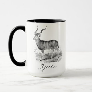 Kerstmok met antieke hertenetsing zegt Joul. Mok