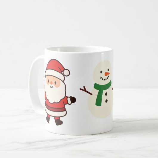Kerstmok met Kerstman, Boom & Sneeuwman Koffiemok (Voorkant links)