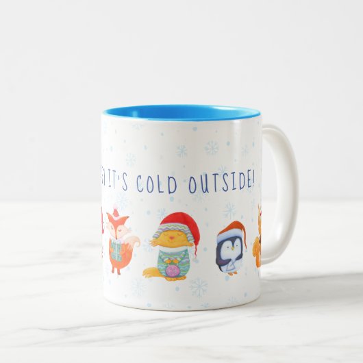 kerstmok met kerstman en schattige diervrienden tweekleurige koffiemok (Voorkant rechts)