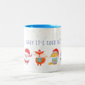 kerstmok met kerstman en schattige diervrienden tweekleurige koffiemok (Center)