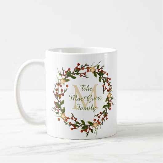 Kerstmok met monogram Kerstkrans Initiaal Koffiemok (Links)