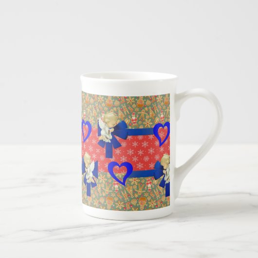 kerstMok, , prettige kerstengel Porselein Kop (Rechts)