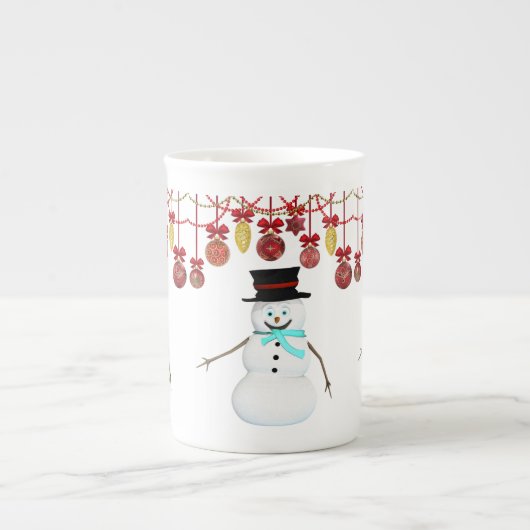 kerstMok Snowman Porselein Kop (Voorkant)