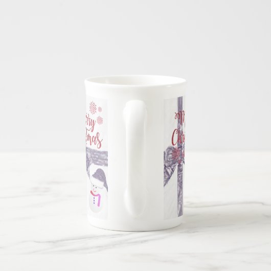 kerstMok Snowman Porselein Kop (Achterkant)