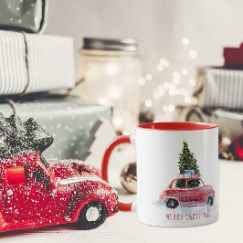 Kerstmok Vintage Rode Auto Mok