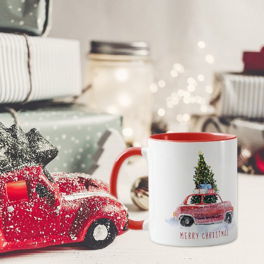 Kerstmok Vintage Rode Auto Mok