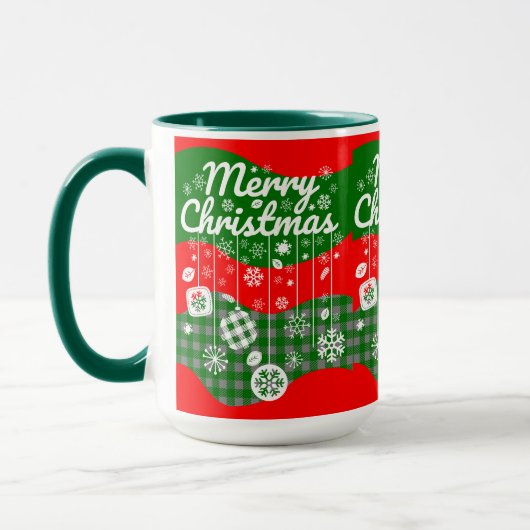 Kerstmok - Witte Ornamenten & Prettig Kerstfeest Mok (Links)