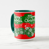 Kerstmok - Witte Ornamenten & Prettig Kerstfeest Mok (Voorkant links)