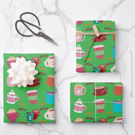 Kerstmokken Inpakpapier Plat Vel Set van 3 (Voorkant)