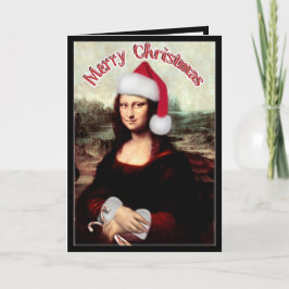Kerstmona Lisa met kerstman Feestdagen Kaart