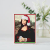 Kerstmona Lisa met kerstman Feestdagenkaart (Staand voorkant)