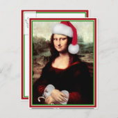 Kerstmona Lisa met kerstman Feestdagenkaart (Voorkant / Achterkant)