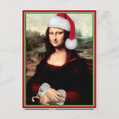 Kerstmona Lisa met kerstman Feestdagenkaart (Voorkant)