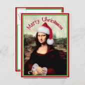 Kerstmona Lisa met kerstman Feestdagenkaart (Voorkant / Achterkant)