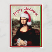 Kerstmona Lisa met kerstman Feestdagenkaart (Voorkant)