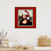 Kerstmona Lisa met kerstman Poster (Keuken)