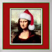 Kerstmona Lisa met kerstman Poster (Voorkant)