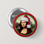Kerstmona Lisa met kerstman Ronde Button 5,7 Cm (Voorkant /achterkant)