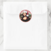Kerstmona Lisa met kerstman Ronde Sticker (Tas)