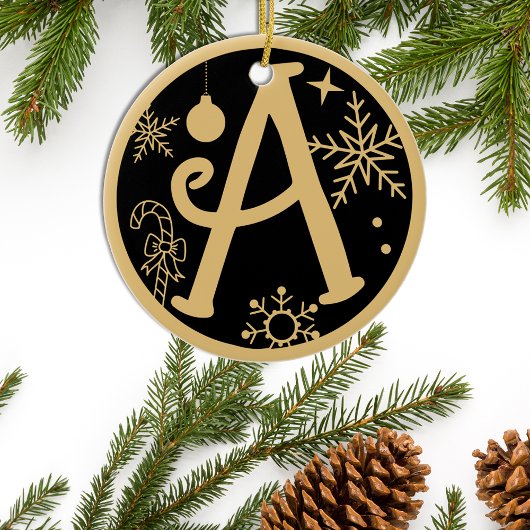 Kerstmonogram A Gold Black Keramisch Ornament