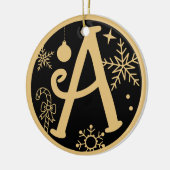 Kerstmonogram A Gold Black Keramisch Ornament (Links)