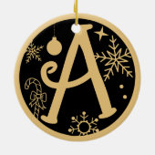 Kerstmonogram A Gold Black Keramisch Ornament (Achterkant)