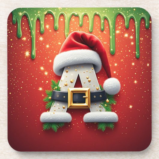 Kerstmonogram A voor wintergeschenken Bier Onderzetter (Voorkant)