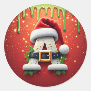 Kerstmonogram A voor wintergeschenken Ronde Sticker