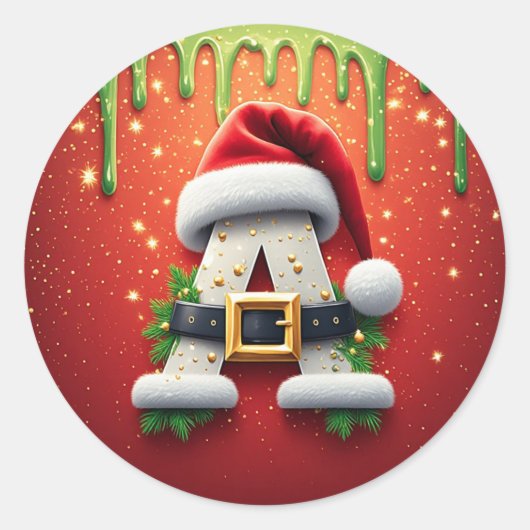 Kerstmonogram A voor wintergeschenken Ronde Sticker (Voorkant)