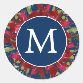 kerstmonogram Botanische Poinsettia Elegant Ronde Sticker (Voorkant)