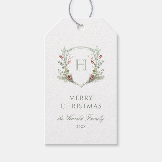 Kerstmonogram Crest Cadeaulabel (Voorkant)
