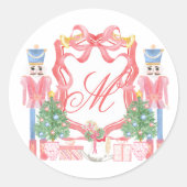 Kerstmonogram Crest Ronde Sticker (Voorkant)