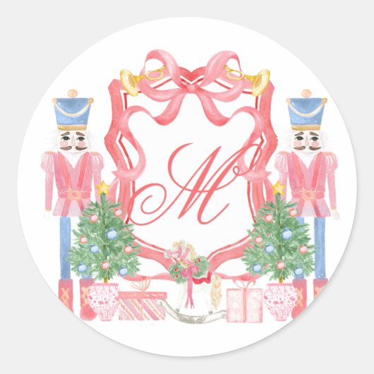 Kerstmonogram Crest Ronde Sticker (Voorkant)