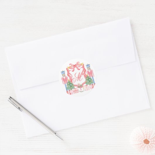 Kerstmonogram Crest Ronde Sticker (Envelop)