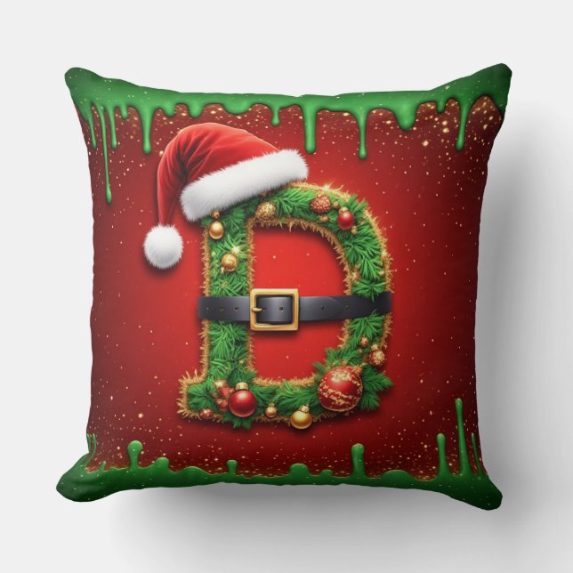 Kerstmonogram D met kerstkrans stijl 🎁 Kussen (Voorkant)