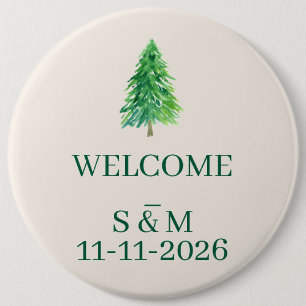 Kerstmonogram Elegant Bosboom Welkom Ronde Button 6,0 Cm