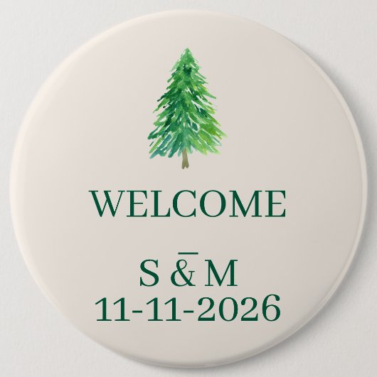 Kerstmonogram Elegant Bosboom Welkom Ronde Button 6,0 Cm (Voorkant)