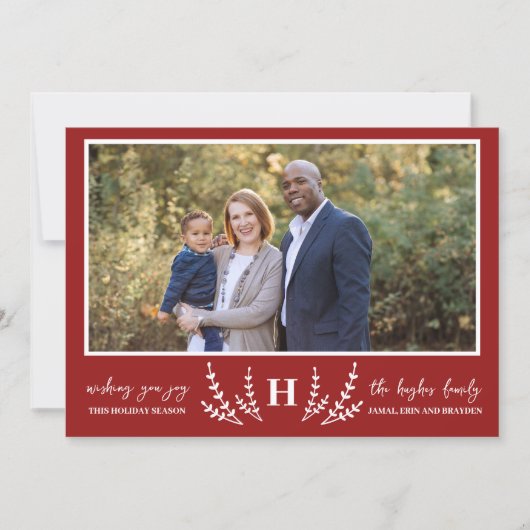 Kerstmonogram familiefoto kerstkaart (Voorkant)