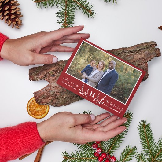 Kerstmonogram familiefoto kerstkaart