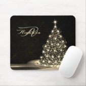 Kerstmonogram Gouden Glanzende Boom Winter Zwart Muismat (Met muis)