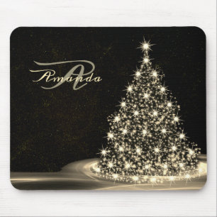 Kerstmonogram Gouden Glanzende Boom Winter Zwart Muismat