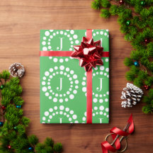 Kerstmonogram Groen en Wit Inpakpapier