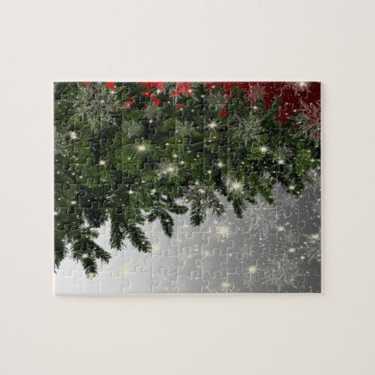 Kerstmonogram Groene Boom Red Silver Snowflake Legpuzzel (Horizontaal)