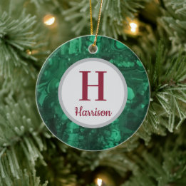 Kerstmonogram Groene Edelsteen Familie Initiaal Keramisch Ornament
