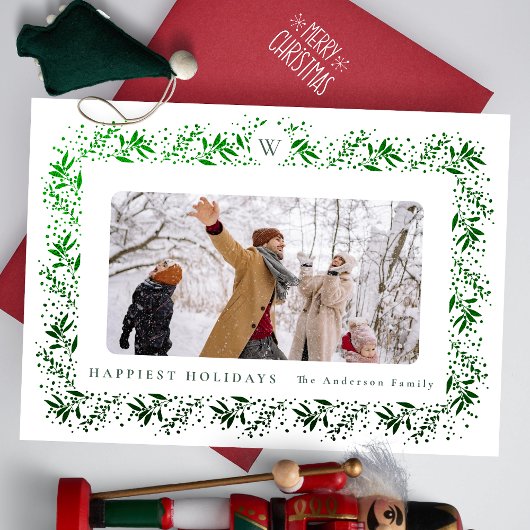 KERSTMONOGRAM Groene Folie Botanicals Lijst Feestdagenkaart